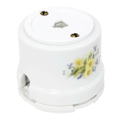 Ретро розетка телефонная Salvador, фарфор, наружный монтаж, белый, коллекция "Ромашка"