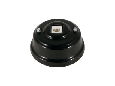 Ретро розетка телефонная Леанза фарфор, nero (черный), серебристая фурнитура