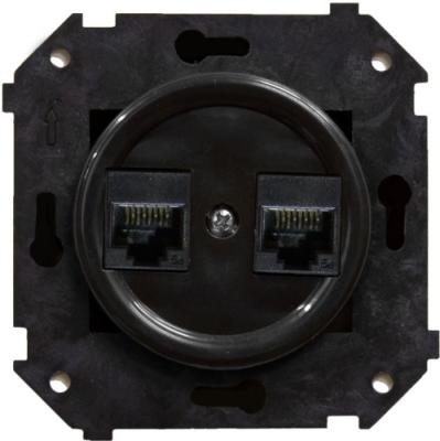 Ретро розетка компьютерная Bironi, коллекция Шедель, пластик, скрытый монтаж, черный