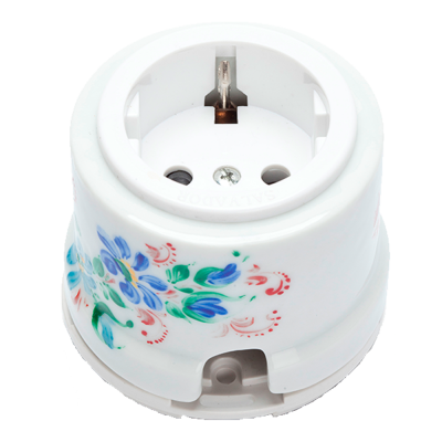 Ретро розетка электрическая Salvador, фарфор, наружный монтаж, белый, коллекция "Жостово" Ретро розетка электрическая Salvador, фарфор, наружный монтаж, белый, коллекция "Жостово"