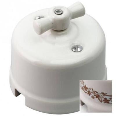 Ретро выключатель Retrika, белый, керамика, декор коричневый №2