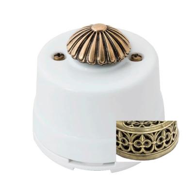 Ретро выключатель Salvador, диммер, фарфор, наруж. монтаж, белый c накладкой серия "латунь"