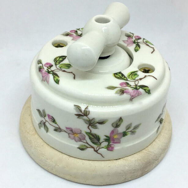 Ретро выключатель Цион, керамика, белый, декор нежность, фурнитура керам. бантик