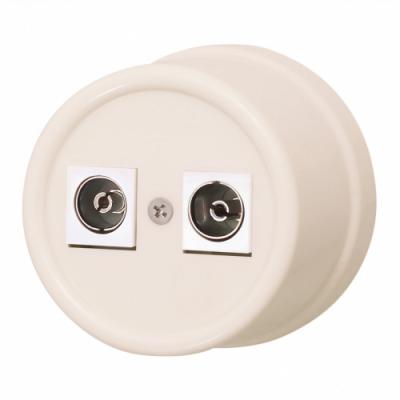 Ретро розетка ТВ двойная Bironi, коллекция Лизетта, пластик песочное золото