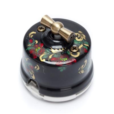 Ретро выключатель Salvador, фарфор, наружный монтаж, поворотный, коллекция "Хохлома" Ретро выключатель Salvador, фарфор, наружный монтаж, поворотный, коллекция "Хохлома"