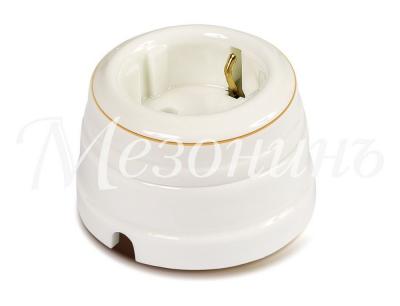 Изображение Ретро розетка электрическая Мезонин, коллекция Петергоф, фарфор, окантовка золото на белом