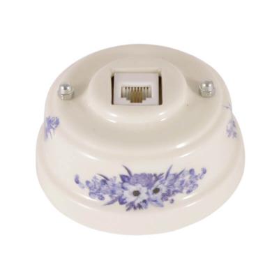 Ретро розетка телефонная Леанза фарфор, fiori viola (синие цветы), серебристая фурнитура