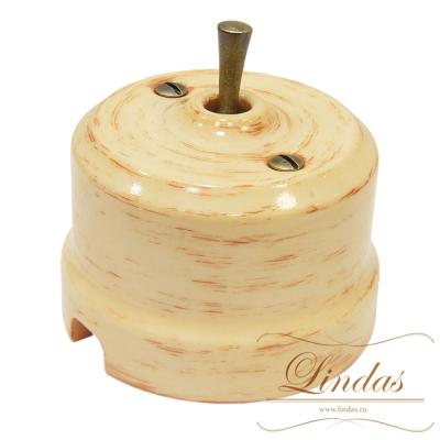 Ретро выключатель кнопка-тумблер, цвет Кедр, ручка медь Lindas