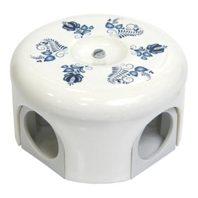 Ретро распределительная коробка Lindas, керамика, белый с росписью под Гжель