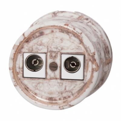 Ретро розетка ТВ двойная Bironi, коллекция Лизетта, керамика, мрамор