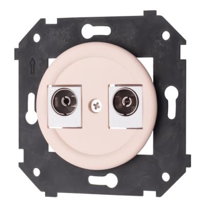 Ретро розетка ТВ двойная Bironi, коллекция Шедель, пластик, скрытый монтаж, песочное золото  матовый