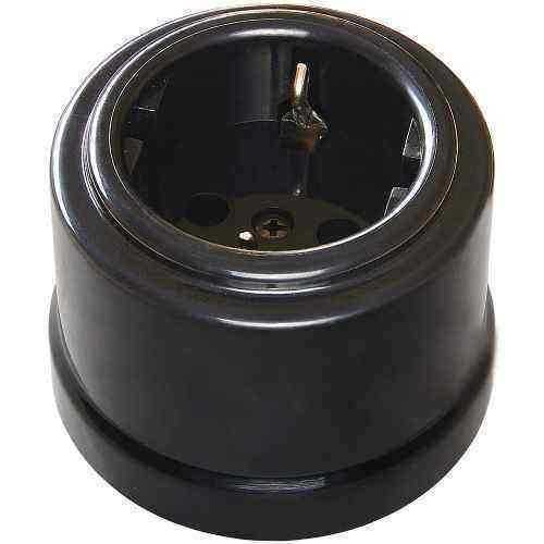 Качественная картинка Ретро розетка электрическая Bironi, коллекция Лизетта, пластик, черный