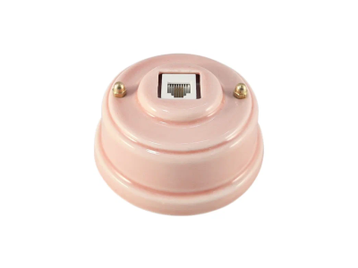 Изображение Ретро розетка телефонная Леанза фарфор rosa (розовый) золотистая фурнитура