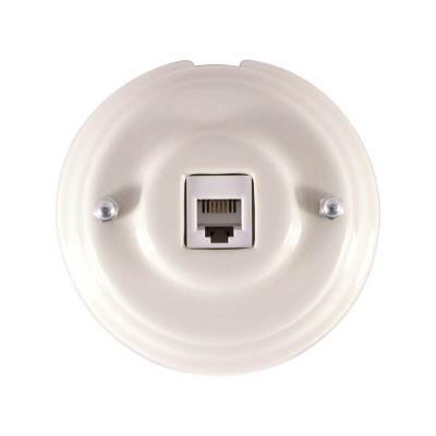 Ретро розетка телефонная Леанза фарфор, bianco (белый), серебристая фурнитура