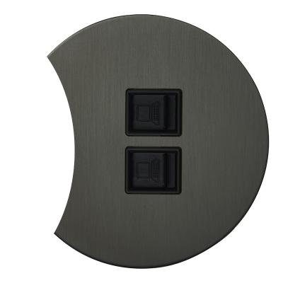 Розетка компьютерная двойная RJ45 Salvador "Арт", внутр. монтаж, накладка металл, полукруг, антрацит