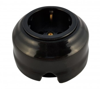 Ретро розетка электрическая Леанза фарфор, nero (черный), серебристая фурнитура Ретро розетка электрическая Леанза фарфор, nero (черный), серебристая фурнитура