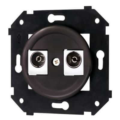 Ретро розетка ТВ двойная Bironi, коллекция Шедель, пластик, скрытый монтаж, коричневый