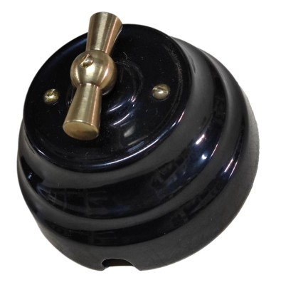 Ретро выключатель 1-2 клавишный Interior Electric, серия "Астория", керамика, 220/10А, черный