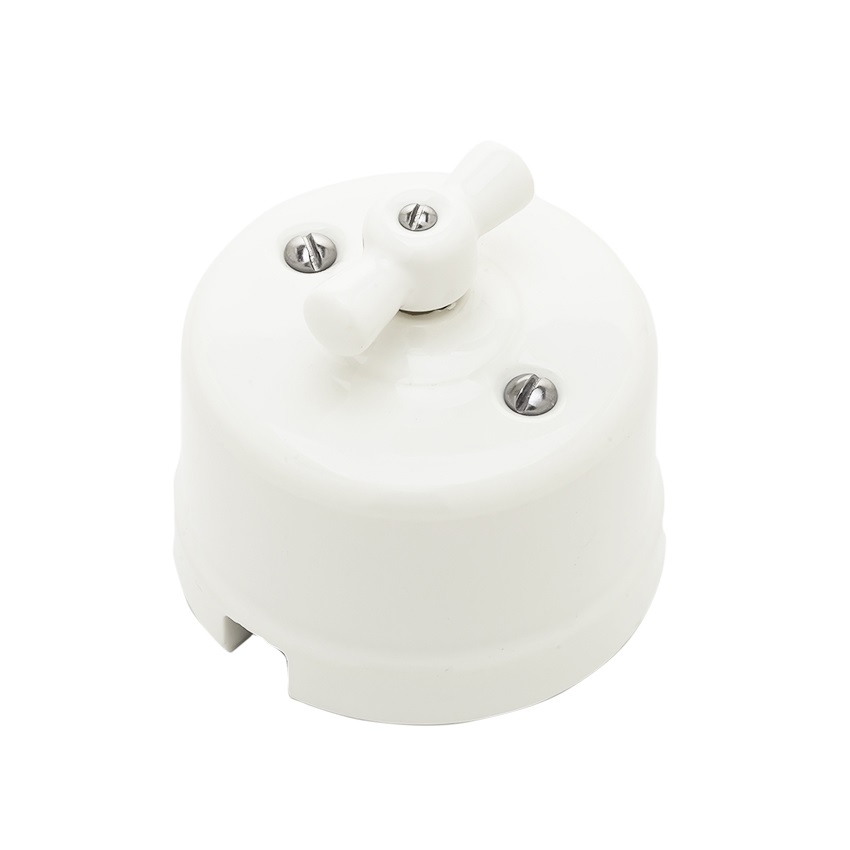 Качественная картинка Ретро выключатель Sun Lumen, керамика, поворотный, белый