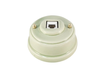 Ретро розетка компьютерная Леанза, фарфор verde (зеленый) золотистая фурнитура Ретро розетка компьютерная Леанза, фарфор verde (зеленый) золотистая фурнитура