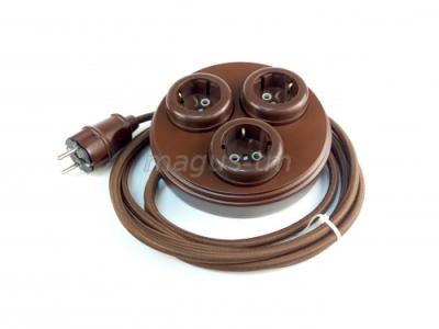 Удлинитель Interior Electric тройной, круглый, цвет коричневый