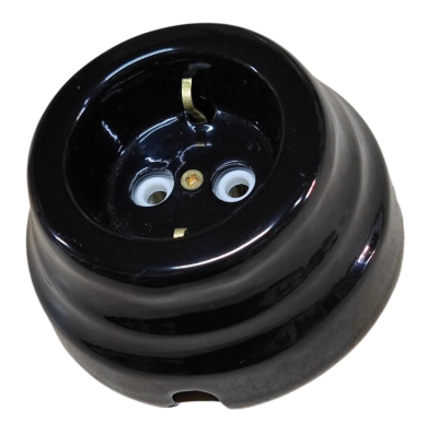 Ретро розетка электрическая Interior Electric, серия "Астория", керамика, с/з, черная