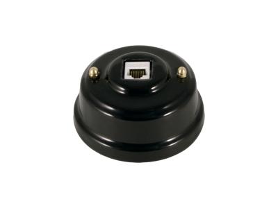 Ретро розетка компьютерная Леанза фарфор, nero (черный), золотистая фурнитура Ретро розетка компьютерная Леанза фарфор, nero (черный), золотистая фурнитура