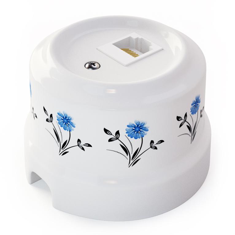 Ретро розетка компьютерная Lindas керамика белый (с узором васильки) Ретро розетка компьютерная Lindas керамика белый (с узором васильки)