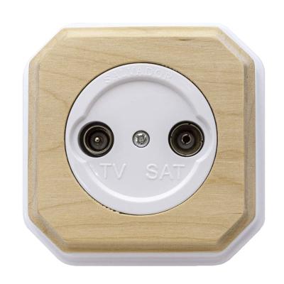 Ретро розетка ТВ Salvador, пластик, наружный монтаж, цвет белый, рамка фигурная некрашеная