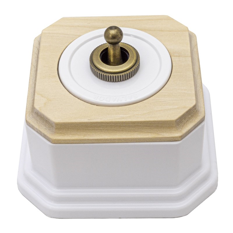 Ретро выключатель Salvador, пластик, наружный монтаж, тумблер, фигурная некрашеная рамка, белый