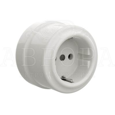 Ретро розетка электрическая Аврора, фарфор, белая