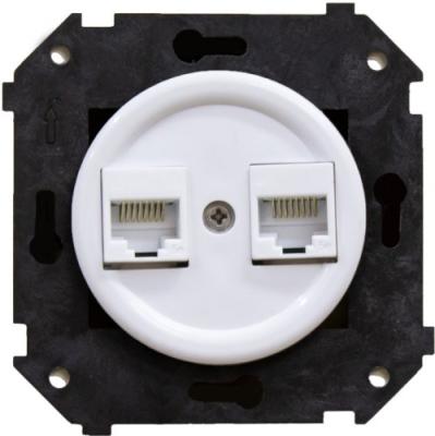 Ретро розетка компьютерная Bironi, коллекция Шедель, пластик, скрытый монтаж, белый
