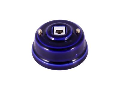 Ретро розетка компьютерная Леанза фарфор, azzurra (лазурный), золотистая фурнитура