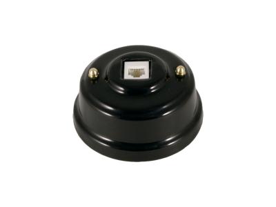 Ретро розетка телефонная Леанза фарфор, nero (черный), золотистая фурнитура Ретро розетка телефонная Леанза фарфор, nero (черный), золотистая фурнитура