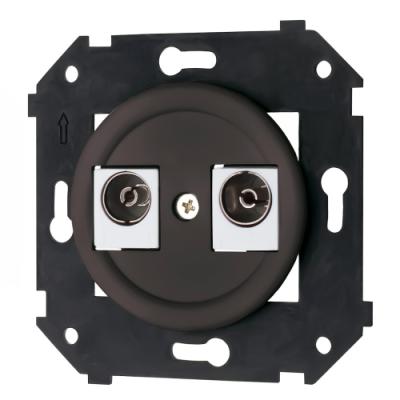 Ретро розетка ТВ двойная Bironi, коллекция Шедель Бриз, пластик, скрытый монтаж, коричневый матовый