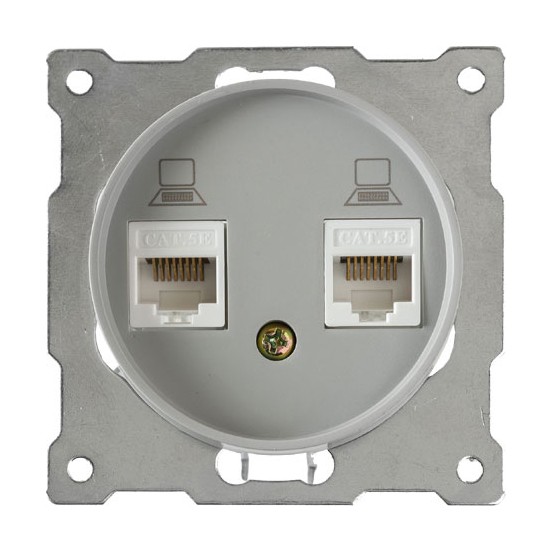Качественная картинка Розетка двойная компьютерная RJ45 кат.5e, цвет серый