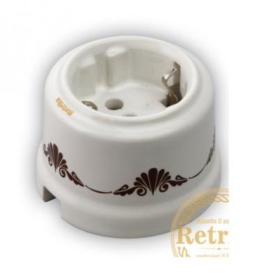 Ретро розетка Retrika, электрическая, с заземл.контактом, керамика, декор коричневый №1