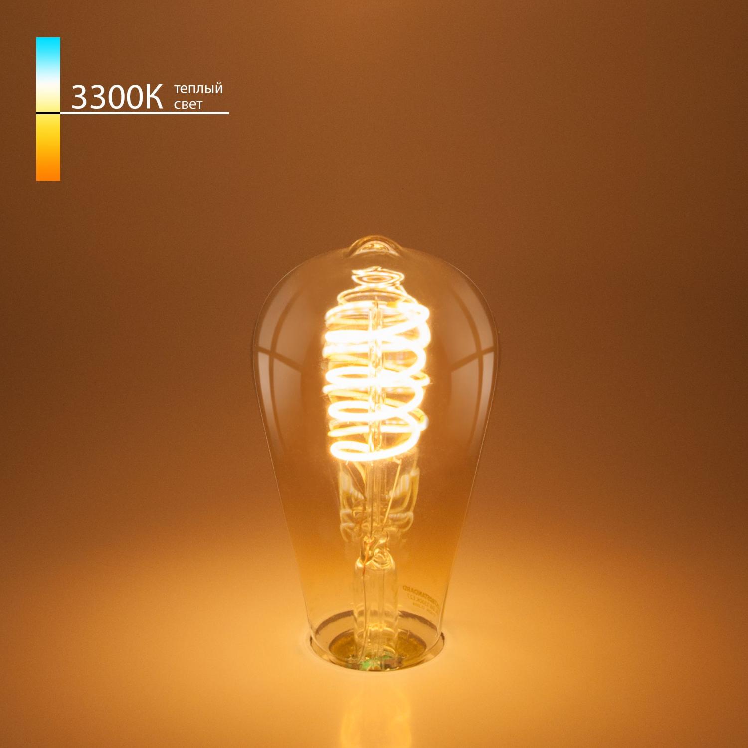 Качественная картинка Филаментная светодиодная ретро лампа Dimmable Elektrostandard ST64 8W 3300K E27 (тонированная)