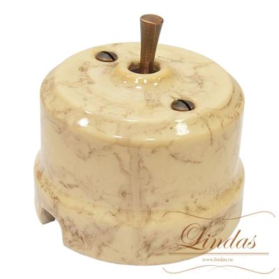 Ретро выключатель кнопка-тумблер Lindas, керамика, карамель, ручка медь