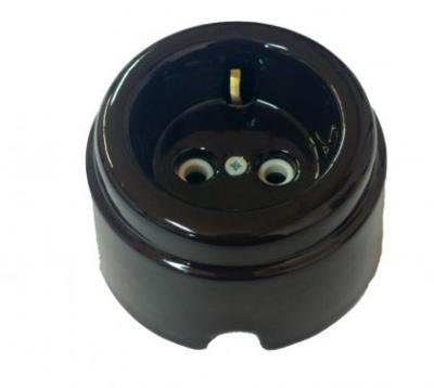 Ретро розетка электрическая Interior Electric, серия "Арбат", керамика, с/з 16А, коричневый