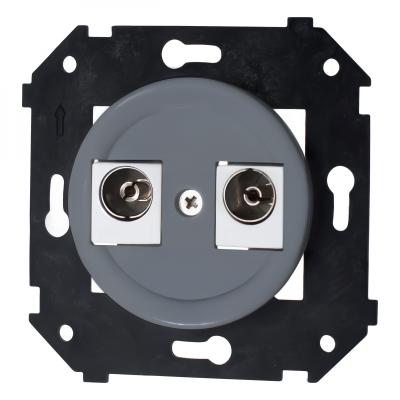 Ретро розетка ТВ двойная Bironi, коллекция Шедель, пластик, скрытый монтаж, титан