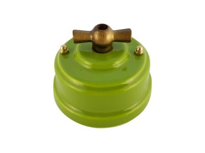 Ретро выключатель Леанза, одноклавишный проходной, фарфор, фисташковый