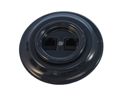 Ретро розетка компьютерная Retrika, коллекция Colony, внутренний монтаж, керамика, черный