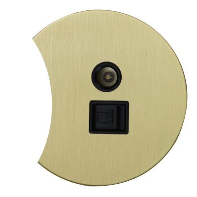 Розетка ТВ + компьютерная RJ45 Salvador "Арт", внутренний монтаж, накладка металл полукруг, золото