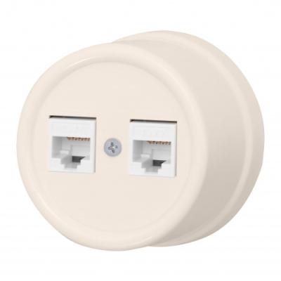 Ретро розетка компьютерная Bironi, коллекция Лизетта, керамика песочное золото