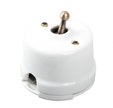 Ретро выключатель Salvador, фарфор, тумблер, одноклав, наруж.монтаж, белый