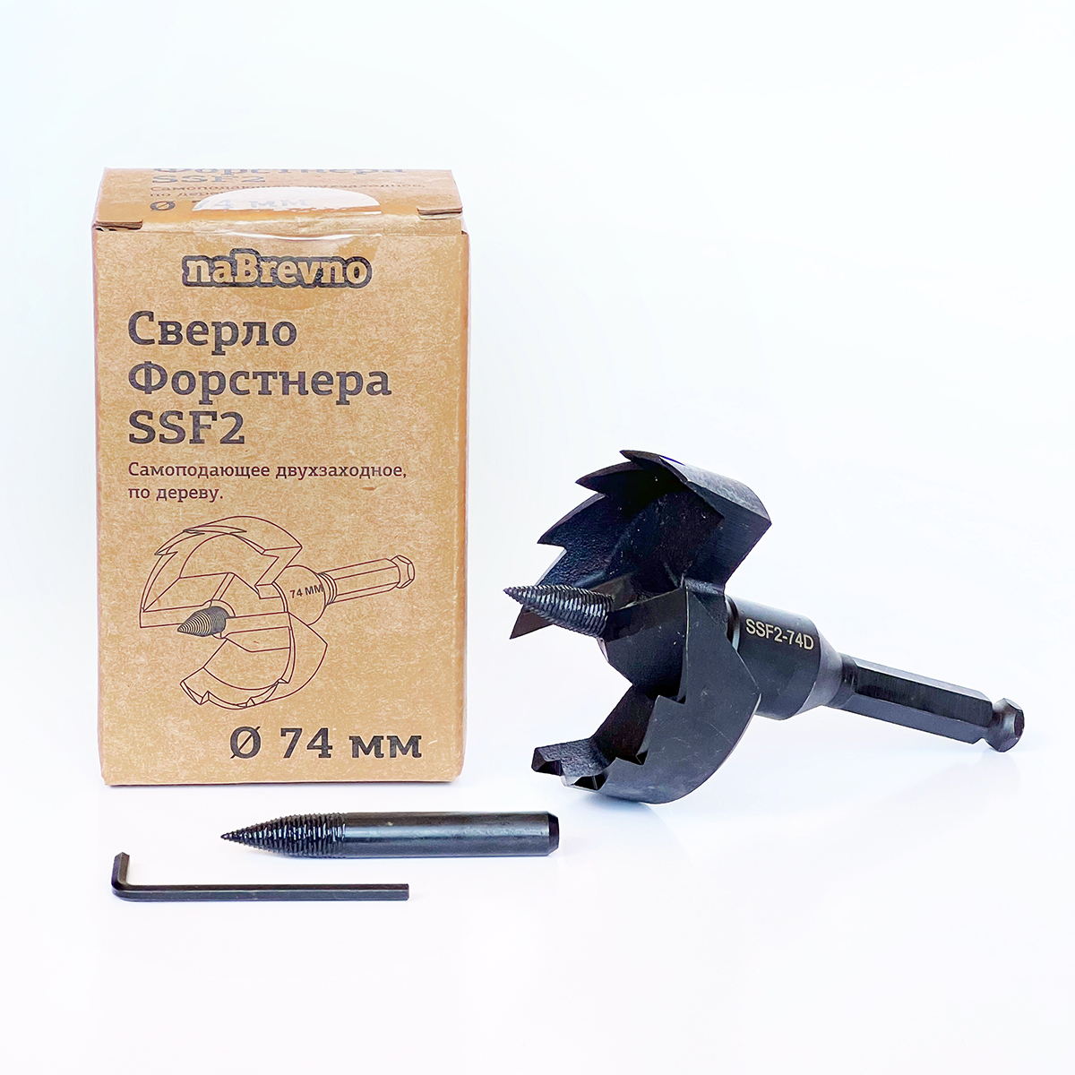 Качественная картинка Самоподающее (винтовое) сверло Форстнера 74 мм по дереву, naBrevno, двухзаходное