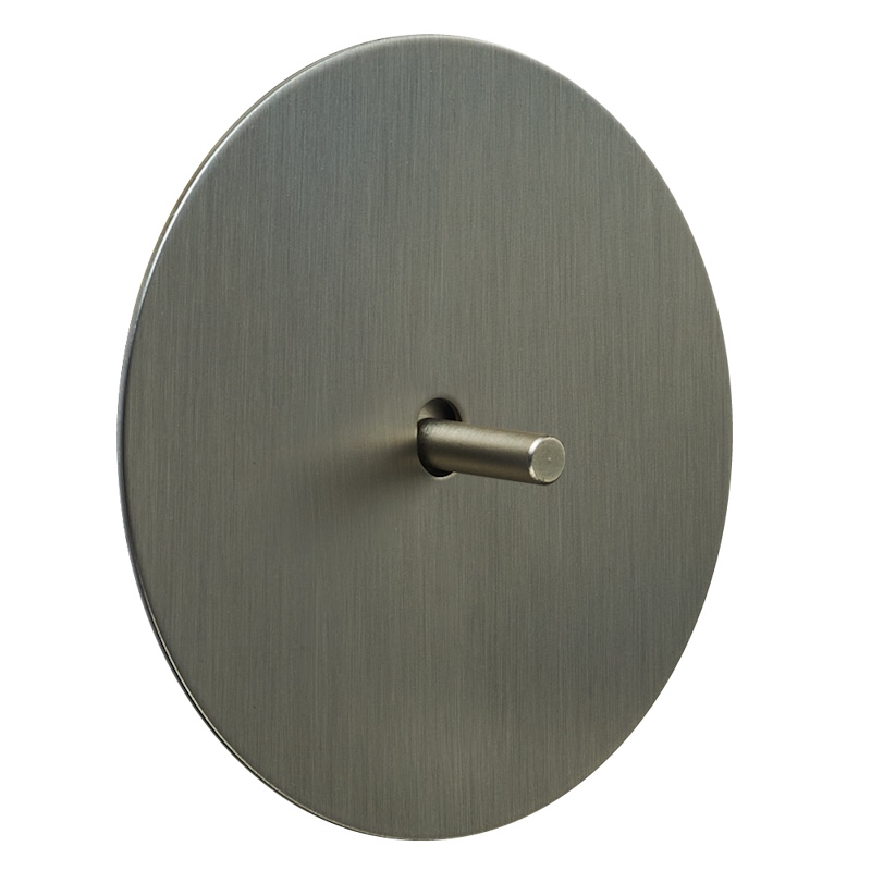 Выключатель Salvador "Арт", скрытый монтаж, тумблер-цилиндр, накладка металл круг, никель (серый)