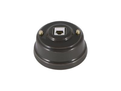 Ретро розетка компьютерная Леанза фарфор, grigio (серый), золотистая фурнитура