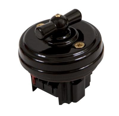 Ретро выключатель Мезонин, фарфор, без подъемной рамки, коллекция Новая Голландия, черный